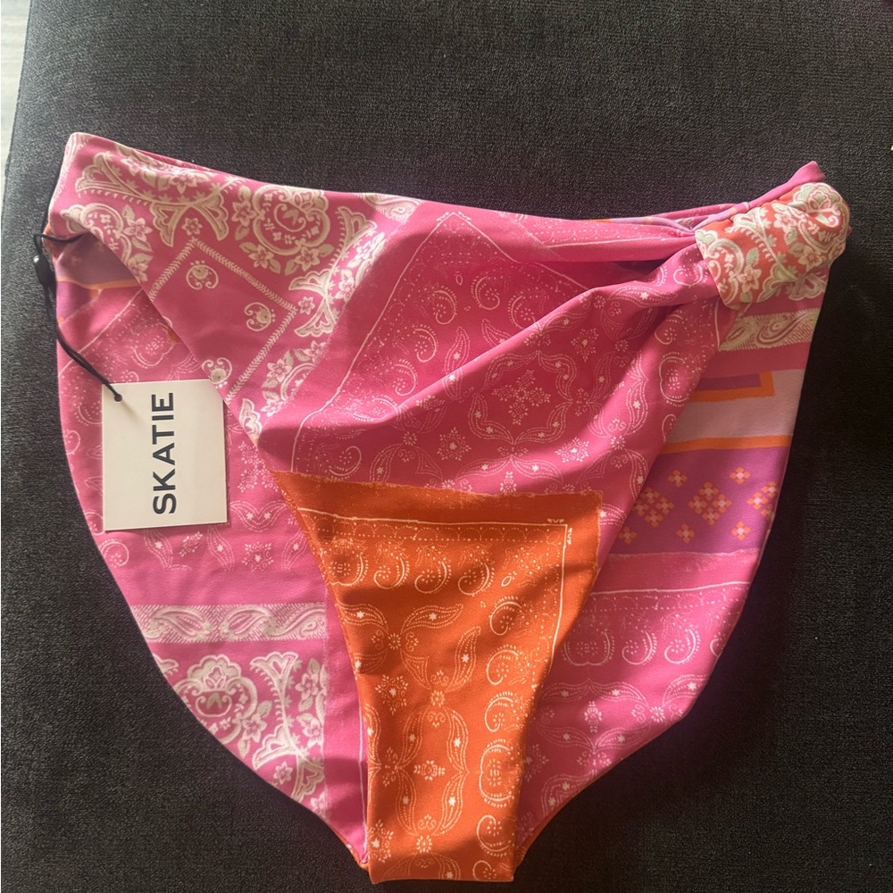 Skatie Pink and Orange Paisley Bikini Bottom